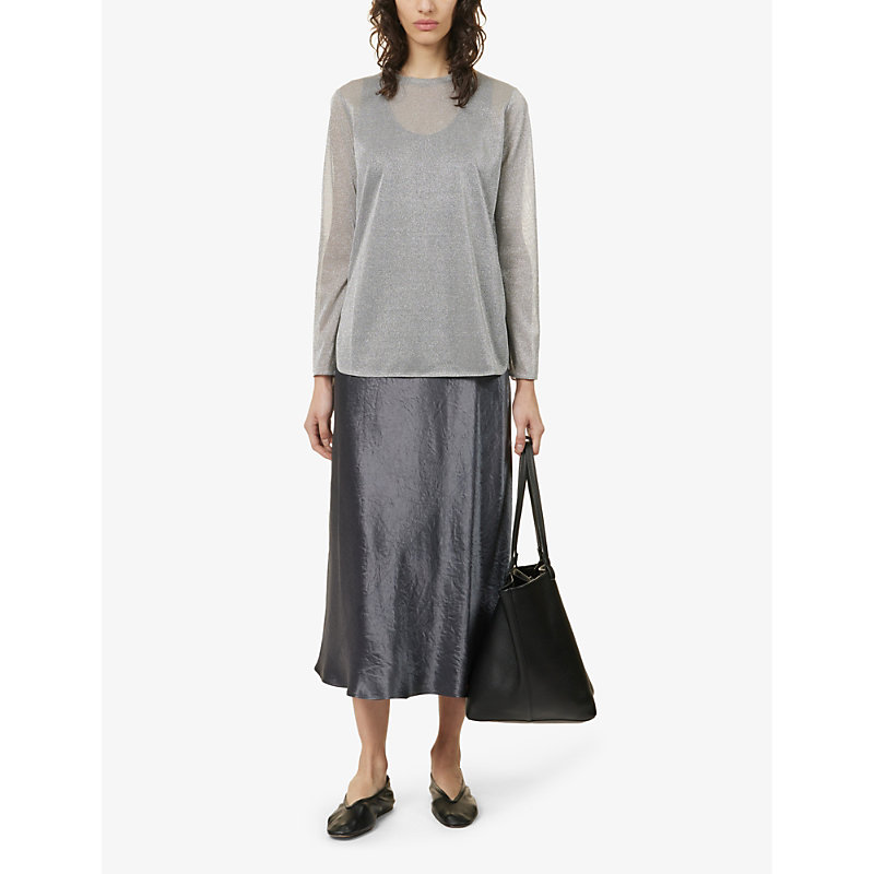 Shop Max Mara Womens Medium Grey Etra Crewneck Relaxed-fit Knitted Top