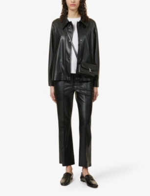 Shop Max Mara Women's Black Queva Snake-embossed Straight-leg Mid-rise Faux-leather Trousers