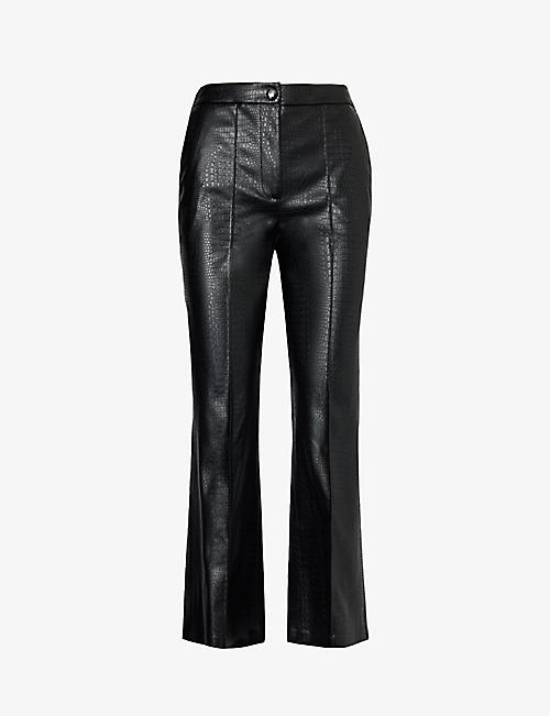 MAX MARA: Queva snake-embossed straight-leg mid-rise faux-leather trousers