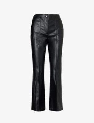 Shop Max Mara Women's Black Queva Snake-embossed Straight-leg Mid-rise Faux-leather Trousers