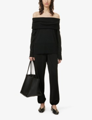 Shop Max Mara Tiglio Off-shoulder Relaxed-fit Wool Jumper In Black