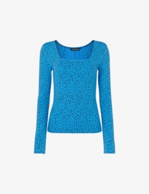 Whistles Floral-print Square-neck Stretch-woven Top In Multi-coloured