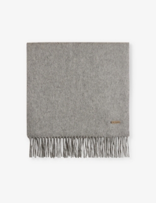 Ted Baker Mens Grey Stevenn Fringe Wool Scarf