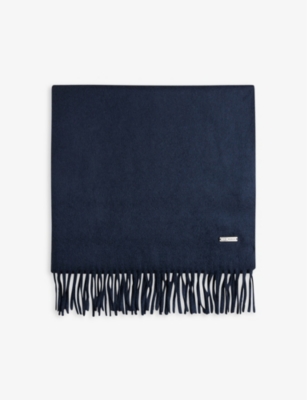 Ted Baker Mens Navy Stevenn Fringe Wool Scarf