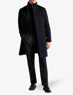 Shop Ted Baker Men's Vy Funnel-neck Straight-fit Wool-blend Coat In Navy