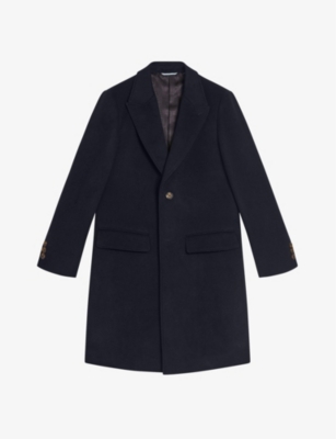 Shop Ted Baker Wilding Single-breasted Wool-blend Coat In Navy