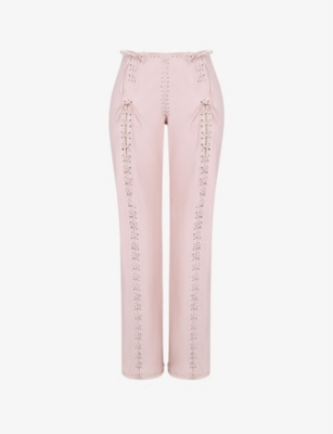 HOUSE OF CB: Elliot lace-up straight-leg mid-rise faux-leather trousers