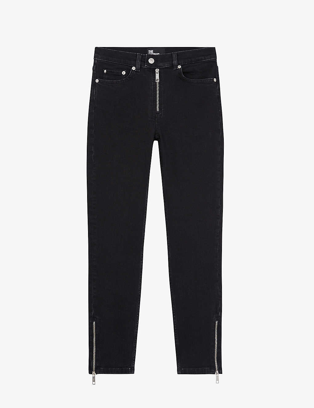 The Kooples Mid Rise Black Denim Slim Fit Jeans In Washed Black