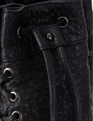 Shop The Kooples Women's Black Laced Leather Bucket Bag