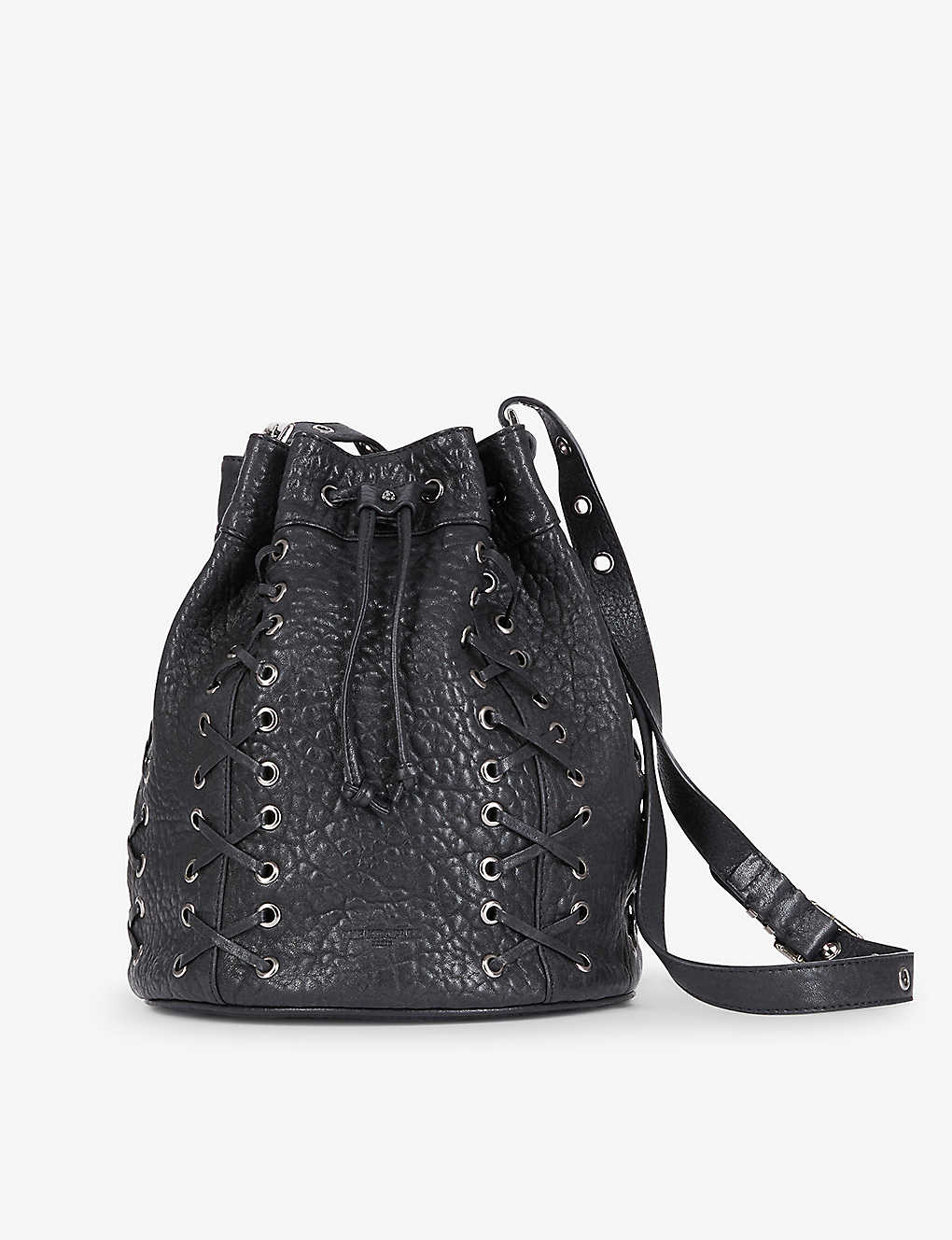 The Kooples Womens Black Laced Leather Bucket Bag