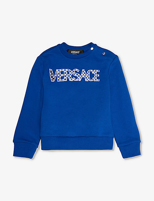 VERSACE: Logo text-print cotton-jersey sweatshirt 9-36 months