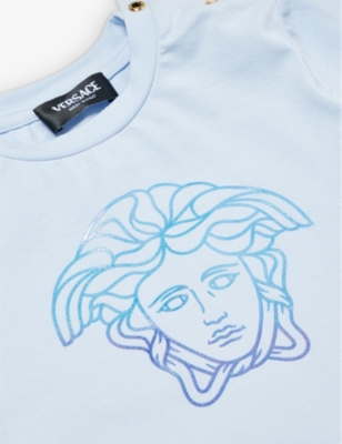 Shop Versace Whale Blue+white Medusa-print Stretch-cotton Two Piece Set
