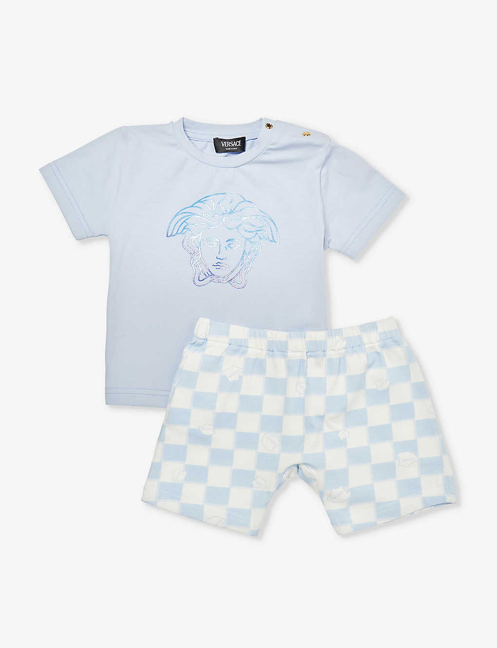 Versace Babies' Medusa-print Stretch-cotton Two Piece Set In Whale Blue+white