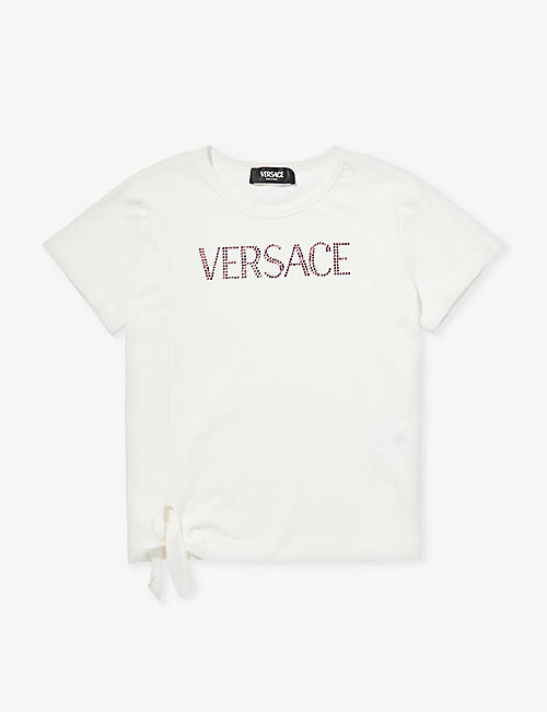 VERSACE: Logo rhinestone-embellished stretch-cotton T-shirt 6-18 months