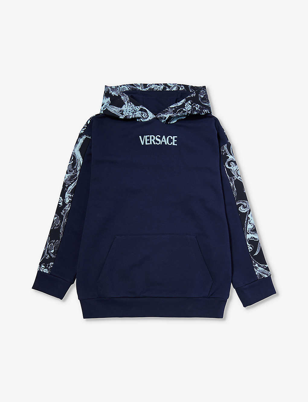 Versace Kids' Barocco Stencil棉质针织帽衫 In Navy+light Blue