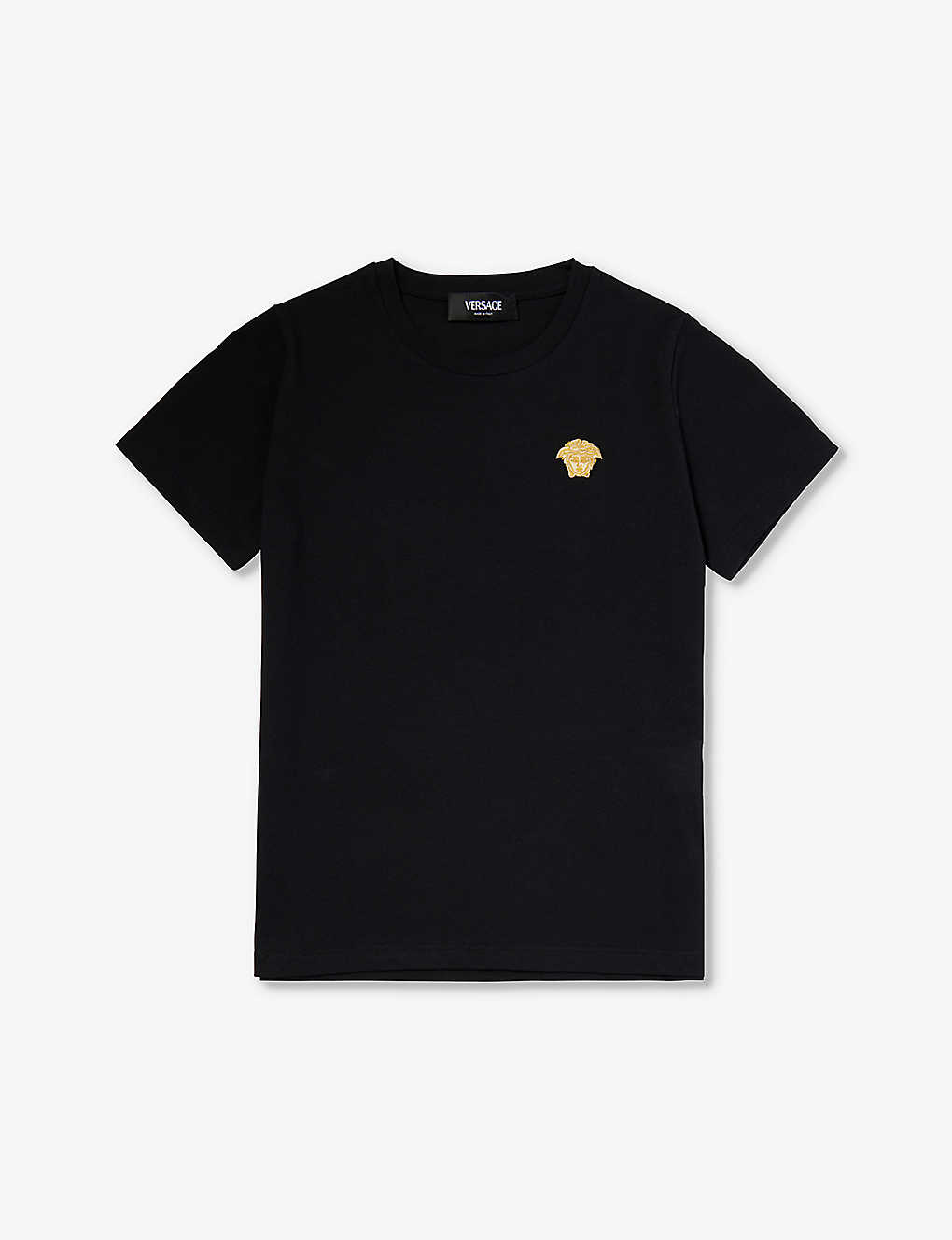 Shop Versace Boys Black+gold Kids Medusa Embroidered Short-sleeve Cotton-jersey T-shirt 8-14 Years