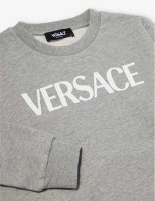 Shop Versace Boys Greymelange+white Kids Logo And Medusa-print Cotton-jersey Sweatshirt 8-14 Years