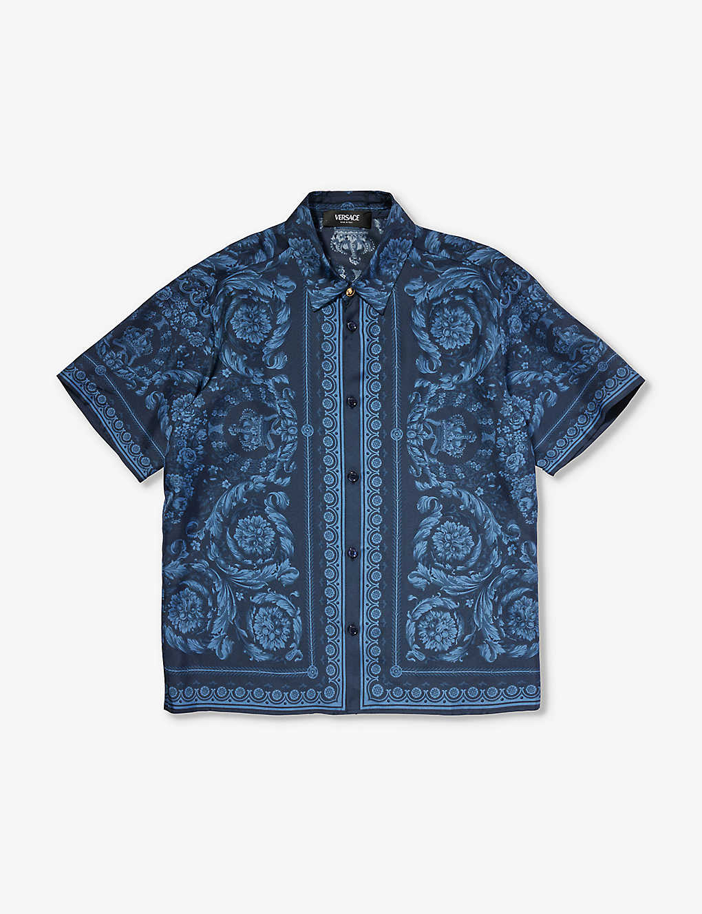 Shop Versace Barocco-print Silk Shirt 12-14 Years In Navy