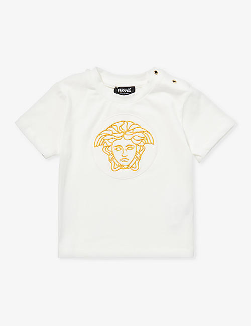 VERSACE: Medusa-embroidered logo stretch-cotton T-shirt 8-14 years