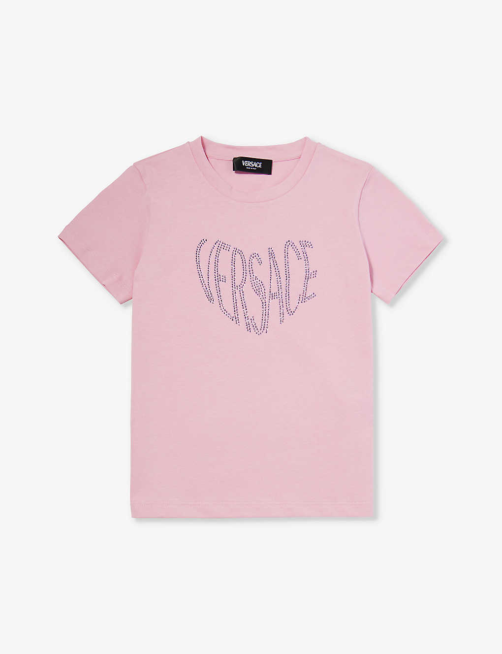 Shop Versace Girls Tuta Pink+pink Kids Rhinestone Embellished V-logo Cotton-jersey T-shirt 8-14 Years