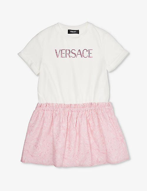VERSACE: Barocco brand-embellished stretch-cotton dress 4-12 years