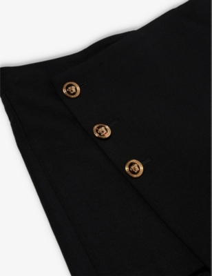 Shop Versace Branded Gold-toned Buttons Stretch-woven Skort 8-14 Years In Black