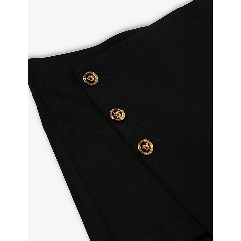Shop Versace Girls Black Kids Branded Gold-toned Buttons Stretch-woven Skort 8-14 Years