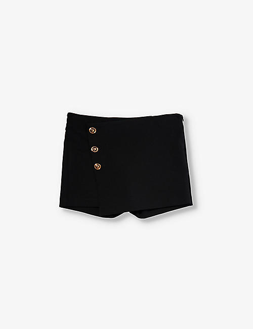 VERSACE: Branded gold-toned buttons stretch-woven skort 8-14 years