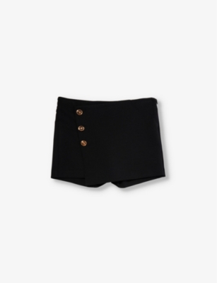 Versace Girls Black Kids Branded Gold-toned Buttons Stretch-woven Skort 8-14 Years