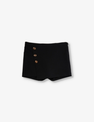 Versace Girls Black Kids Branded Gold-toned Buttons Stretch-woven Skort 8-14 Years In Black