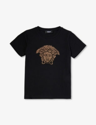 Shop Versace Girls Black+gold Kids Medusa-embellished Cotton-jersey T-shirt 8-14 Years