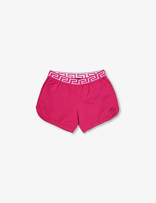 VERSACE: Logo-embroidered elasticated-waist stretch-cotton shorts 8-14 years