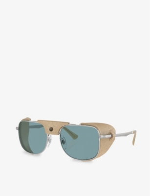 Persol Womens Silver Po1013sz Rectangle-frame Metal Sunglasses In Silver
