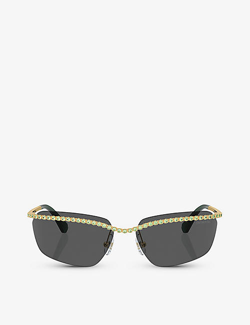 SWAROVSKI: SK7001 rectangle-frame gem-embellished metal sunglasses