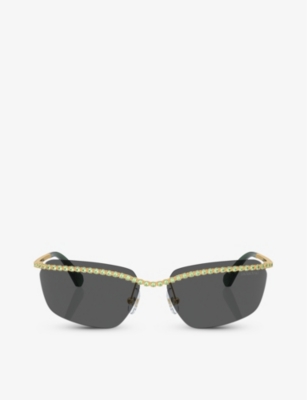 Swarovski Womens Gold Sk7001 Rectangle-frame Gem-embellished Metal Sunglasses