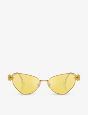 Swarovski Hinged Crystal-embellished Cat-eye Sunglasses In Gold