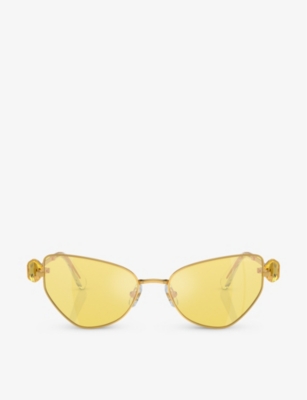 Shop Swarovski Womens Gold Sk7003 Cat-eye Metal Sunglasses