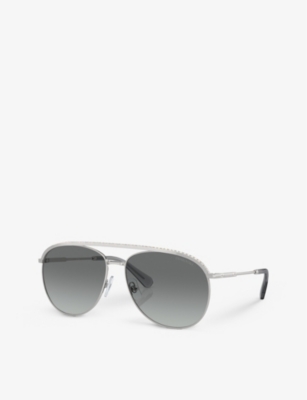 Shop Swarovski Women's Silver Sk7005 Aviator-frame Gem-embellished Metal Sunglasses