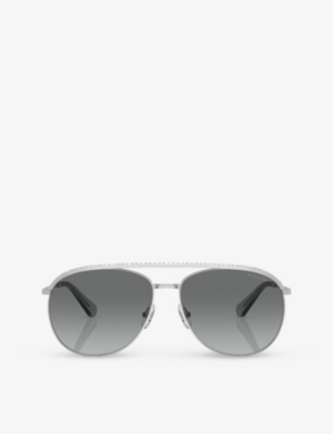 Swarovski Sk7005 Aviator-frame Gem-embellished Metal Sunglasses In Silver