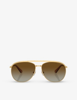 Shop Swarovski Womens Gold Sk7005 Aviator-frame Gem-embellished Metal Sunglasses