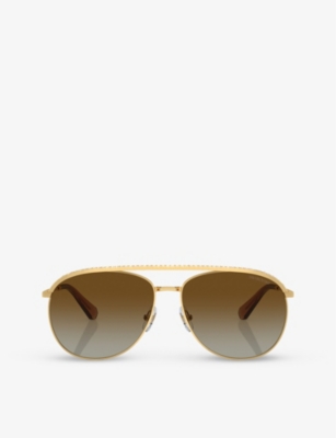 Swarovski Sk7005 Aviator-frame Gem-embellished Metal Sunglasses In Gold