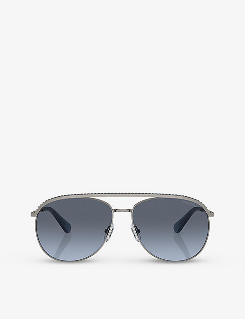SWAROVSKI: SK7005 aviator-frame gem-embellished metal sunglasses