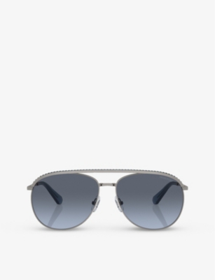 Swarovski Crystal-embellished Pilot-frame Sunglasses In Grey
