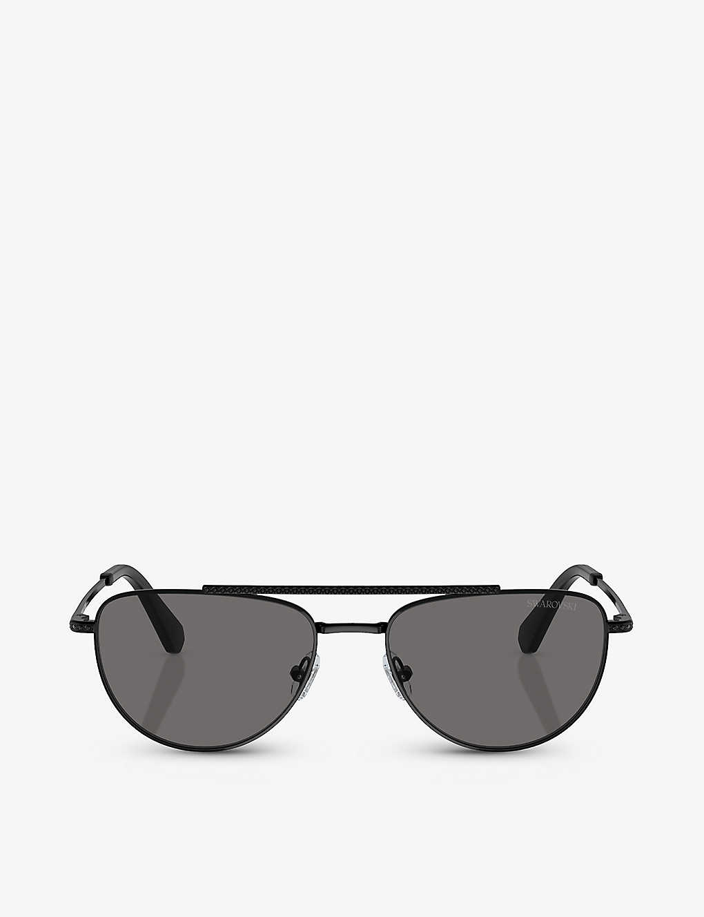 Swarovski Womens Black Sk7007 Aviator-frame Metal Sunglasses