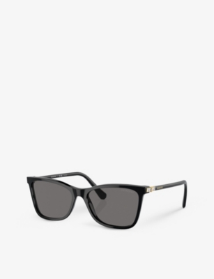 Shop Swarovski Sk6004 Rectangle-frame Acetate Sunglasses In Black