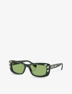 Shop Swarovski Women's Green Sk6008 Rectangle-frame Acetate Sunglasses