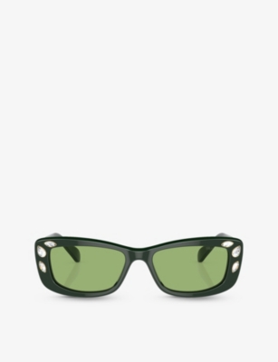 Swarovski Crystal-embellished Rectangle-frame Sunglasses In Green
