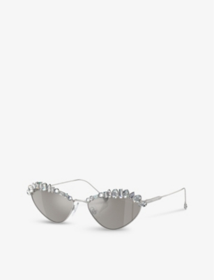 Swarovski Womens Silver Sk7009 Irregular-frame Gem-embellished Metal Sunglasses In Silver