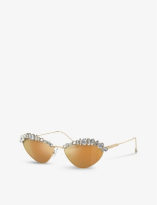 SWAROVSKI: SK7009 irregular-frame gem-embellished metal sunglasses