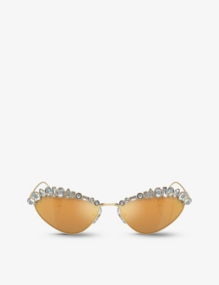 SWAROVSKI: SK7009 irregular-frame gem-embellished metal sunglasses